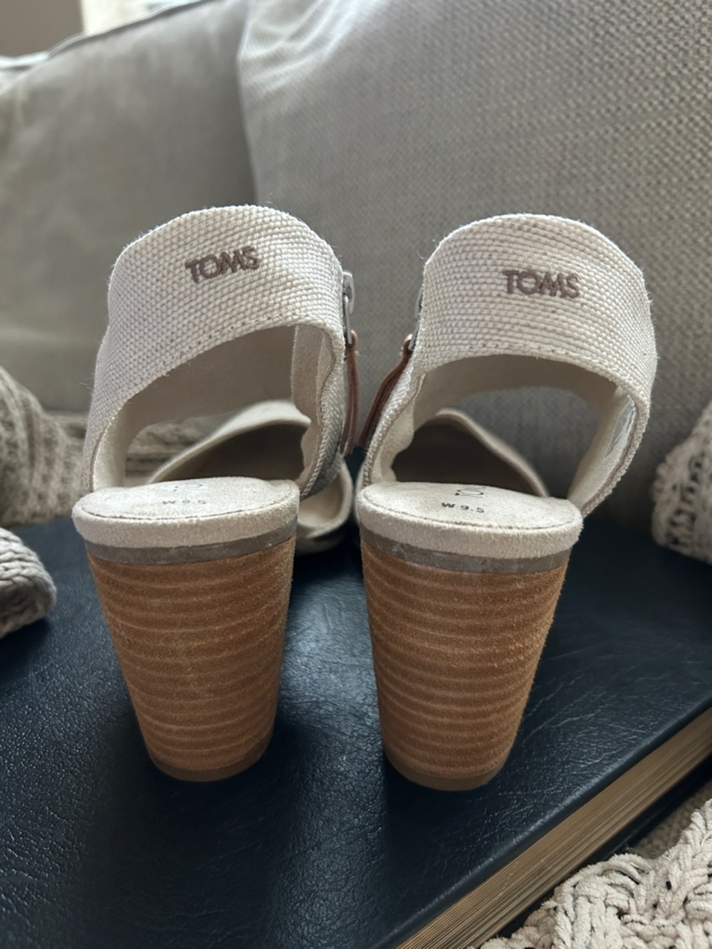 Toms Cream Canvas Wedge Slingback Sandals - Picture 3 of 7